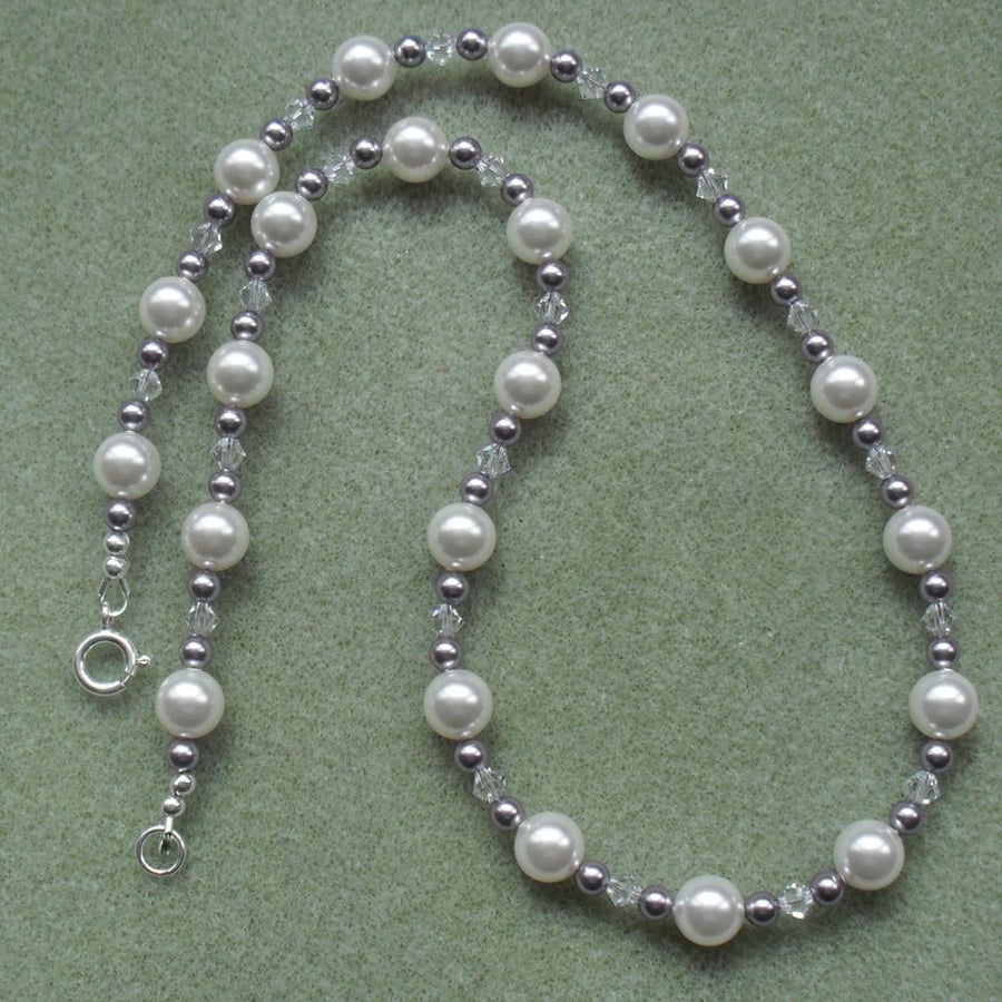 Pearl Necklace Sterling Silver With Crystals and Pearls From Swarovski