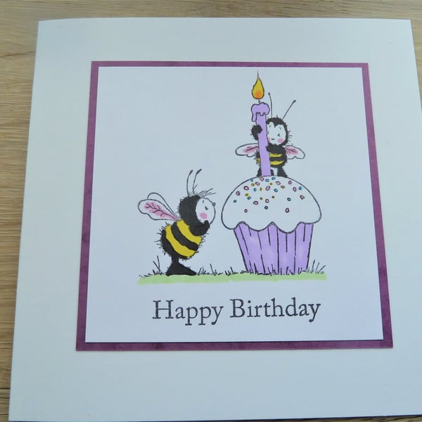 purple cupcake bee card