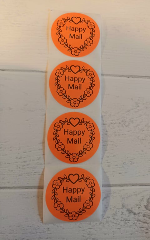 50 'Happy Mail' Heart Thermal Printed Stickers (100O)