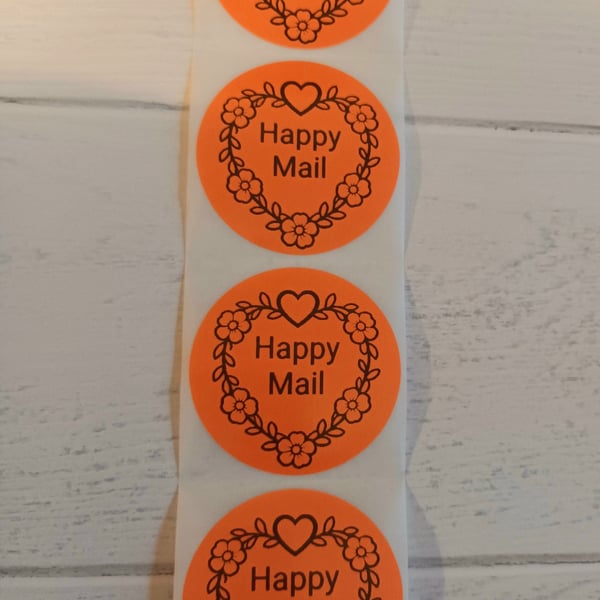 50 'Happy Mail' Heart Thermal Printed Stickers (100O)
