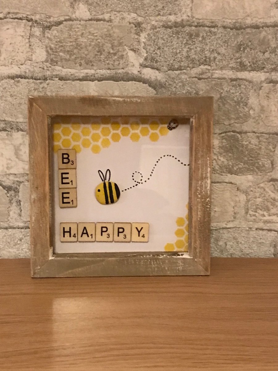 “Bee Happy” Pebble Art Picture 