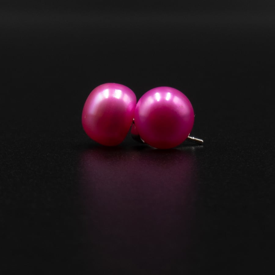 Freshwater pearl bright pink stud earrings, pearl jewelry, Gemini gift