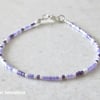 Purple & White Dainty Seed Beads Layering Friendship Bracelet - 6.5" - 8"