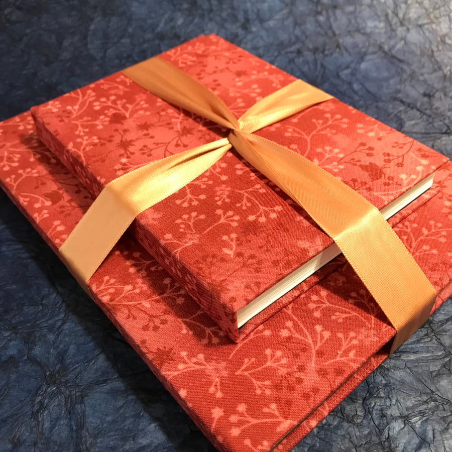 Gift Set of matching A5 and A6 Lined Notebooks with red botanical cover