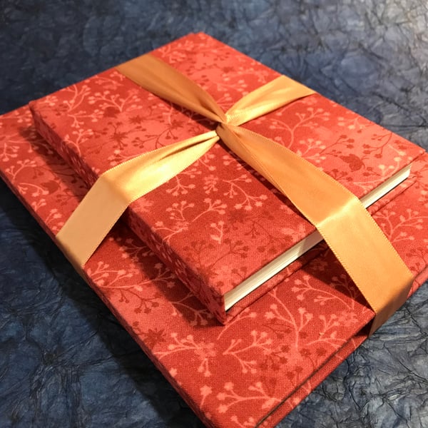 Gift Set of matching A5 and A6 Lined Notebooks with red botanical cover