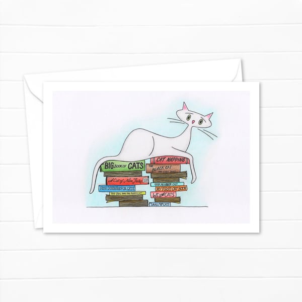 White Cat Greeting Card: Hand Drawn Illustration for a Cat Lover (118)