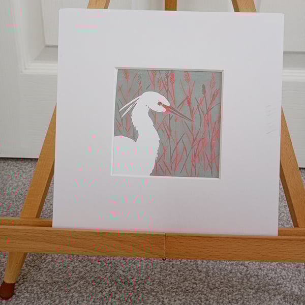 Egret mini linoprint reduction 