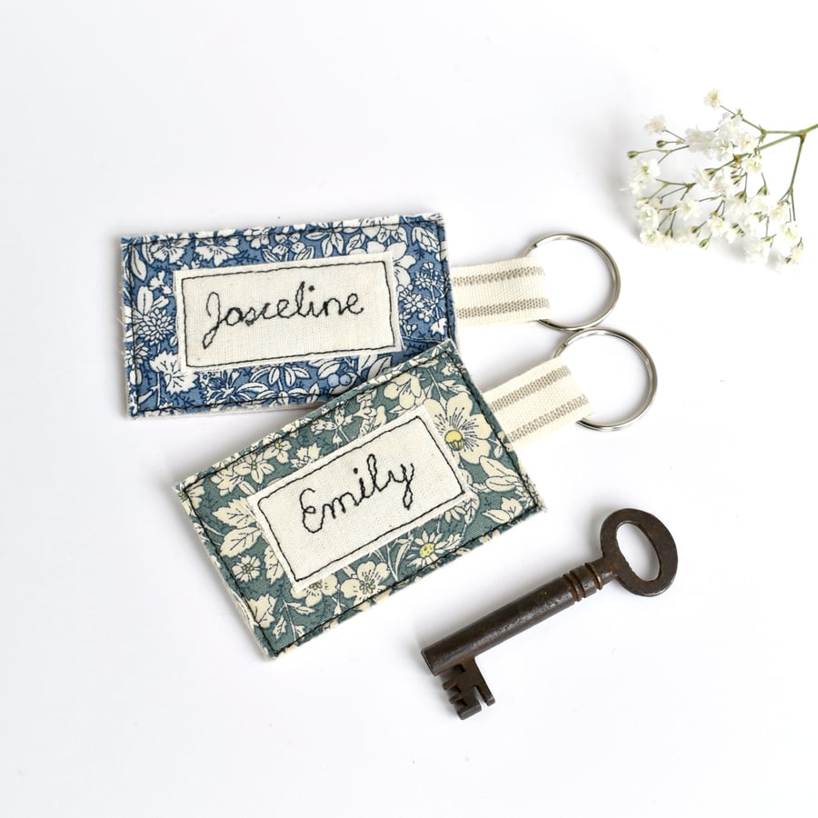 Personalised  key ring, personalised keychain, embroidered name keyring