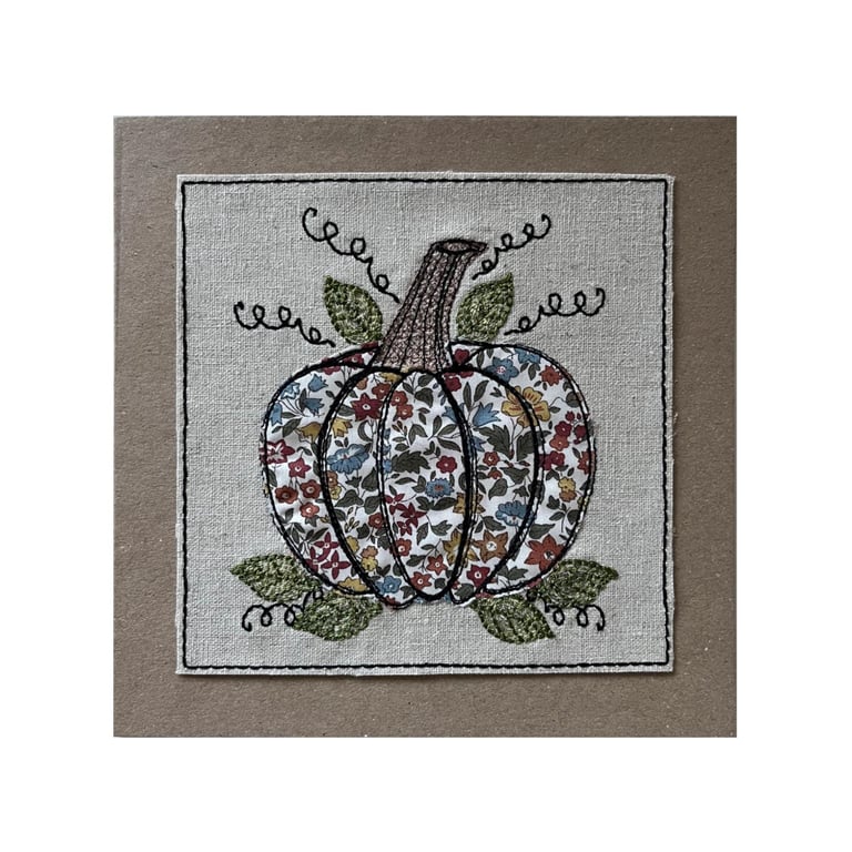 Liberty Textile Pumpkin Card: Embroidered Linen