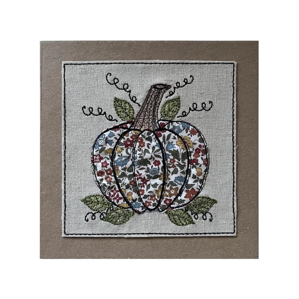 Liberty Textile Pumpkin Card: Embroidered Linen