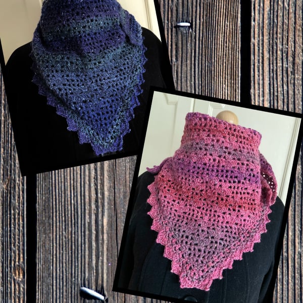 Crochet kerchief triangular scarf shawlette 