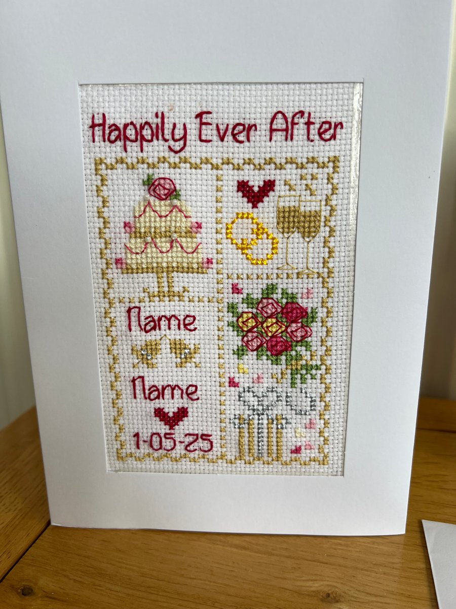 Handmade, Personalised Cross Stitch Wedding Card
