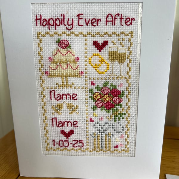Handmade, Personalised Cross Stitch Wedding Card