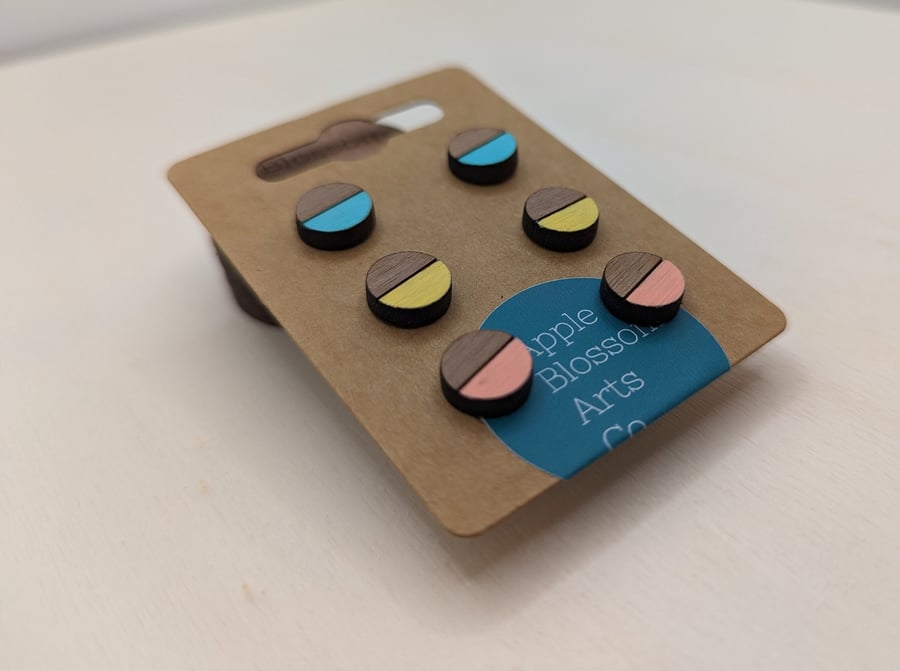 Circle wooden stud earrings - hypoallergenic stainless steel