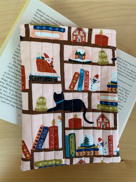 Christmas Bookshelves Quilted Fabric Book Sleeve - Paperback Size