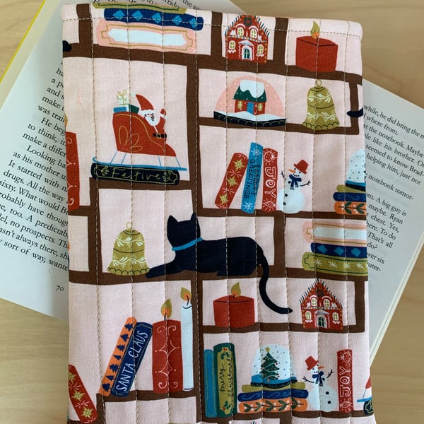 Christmas Bookshelves Quilted Fabric Book Sleeve - Paperback Size