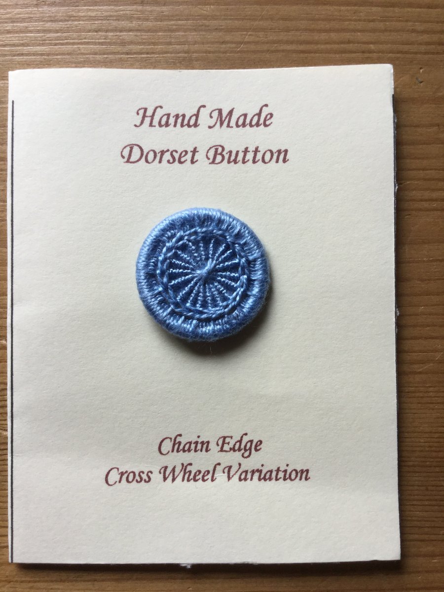 Hand Made Dorset Crosswheel Button, Chain Edge Pattern, Light Blue, 25 mm