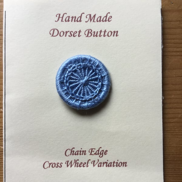 Hand Made Dorset Crosswheel Button, Chain Edge Pattern, Light Blue, 25 mm