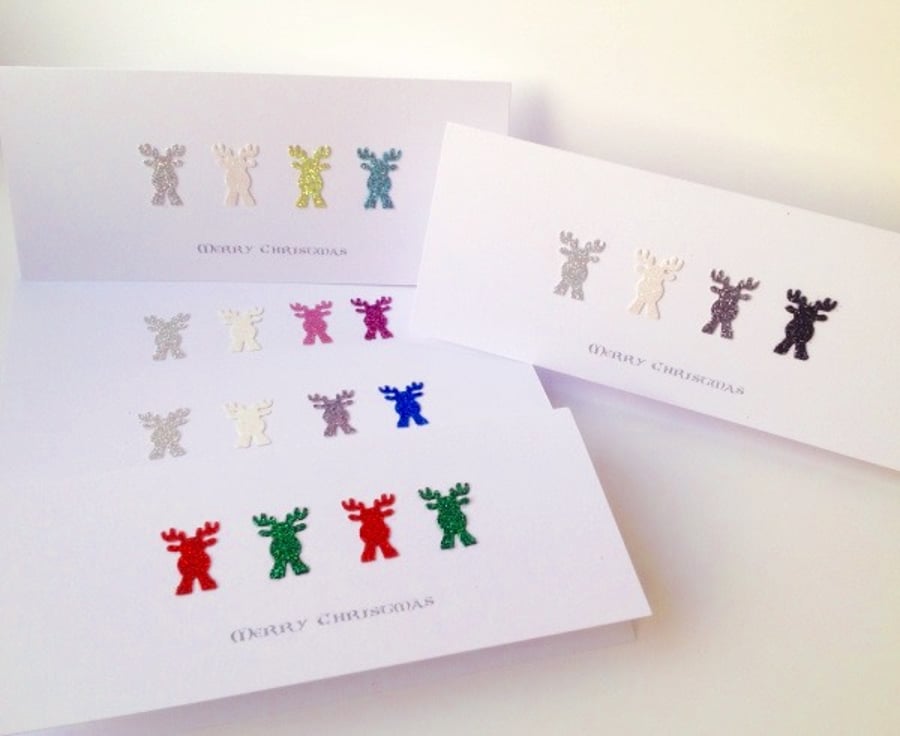 Christmas Cards Pk of 5,'Rudolph Sparkles',Handmade Xmas Cards,