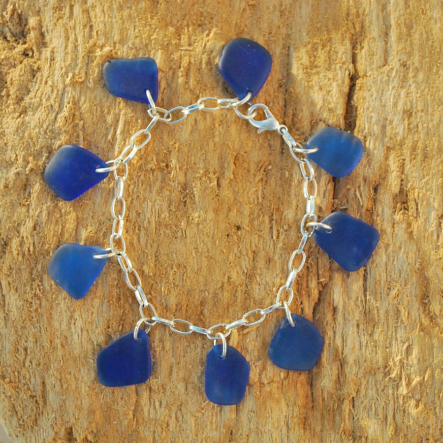 Blue beach glass bracelet