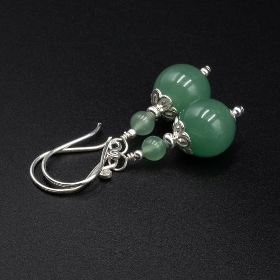 Green Aventurine, sterling silver handmade earrings,  Gemini, Virgo jewellery
