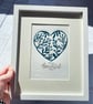 Framed Teal Love Is A Beautiful Thing Lino Print 