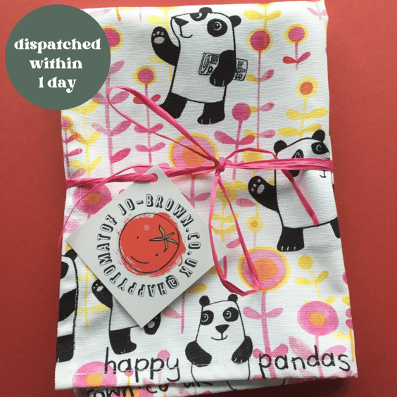Happy Pandas tea towel by Jo Brown happytomato- cute housewarming gift
