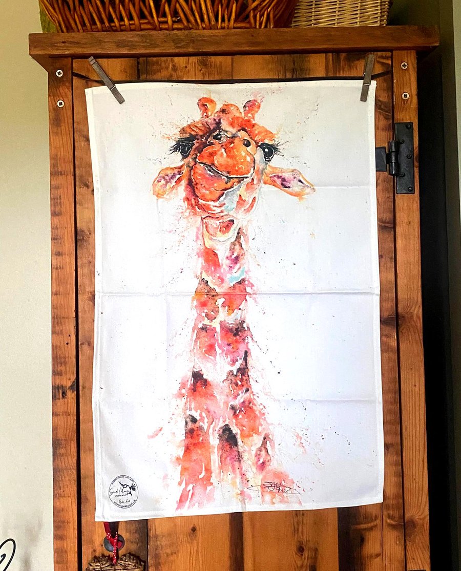 Giraffe Tea Towel, Wildlife Art Tea Towel, 100% Cotton, Homeware, Textiles, Artw