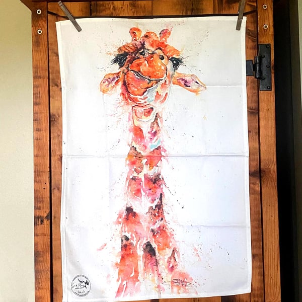 Giraffe Tea Towel, Wildlife Art Tea Towel, 100% Cotton, Homeware, Textiles, Artw