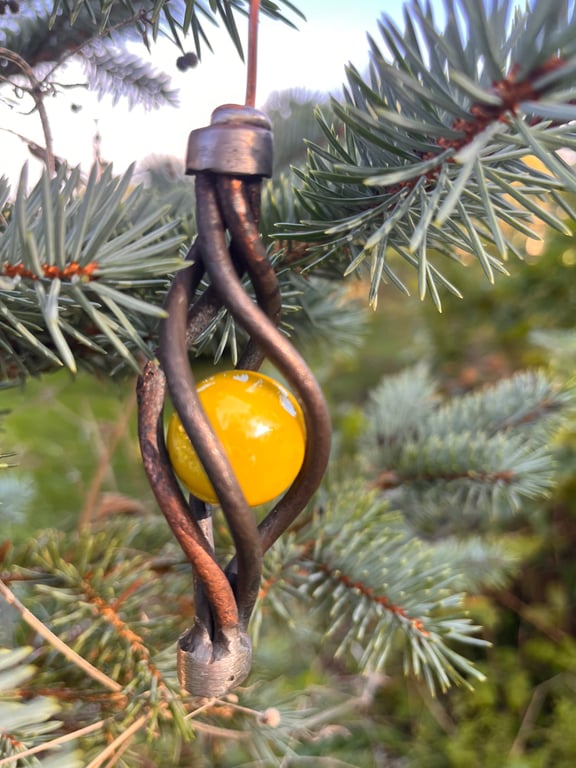 Hand Forged Magical Basket Twist Christmas Iron and Glass Tree Baubles Ornaments