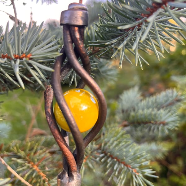 Hand Forged Magical Basket Twist Christmas Iron and Glass Tree Baubles Ornaments