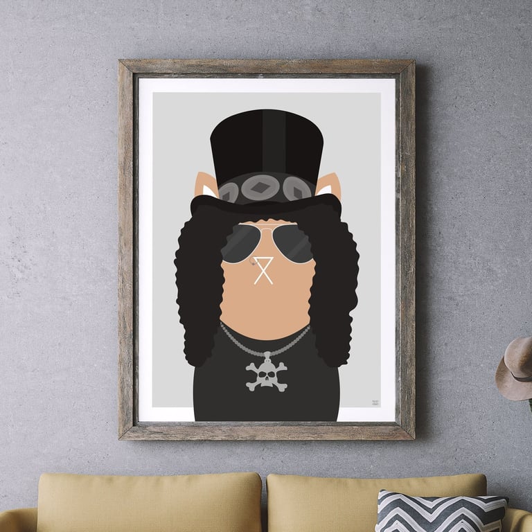Slash Fan Art Print, Music Print, Guns N' Roses, Musical Cat Print, Cat Art