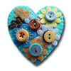 Japanese Art Inspired Heart Shape Felt Brooch - Turquoise
