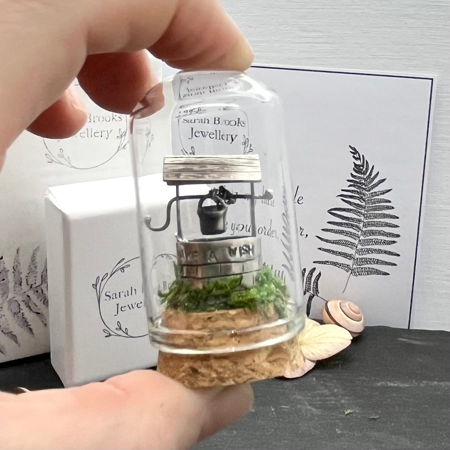 Handmade Sterling Silver Miniature Stamped Wishing Well Bell Jar