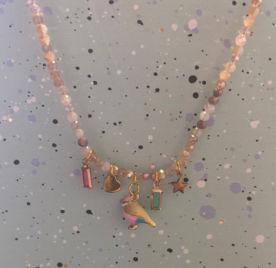 Pastel bird sparkle necklace