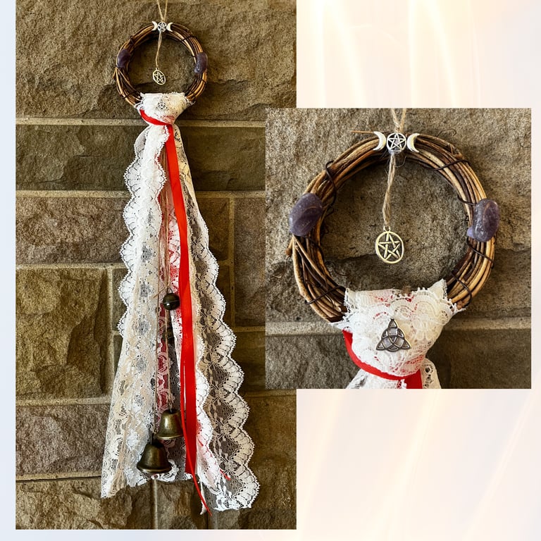 Handmade Witch Bells Chimes Wiccan Pagan Gothic Witch Witchy Protection Red