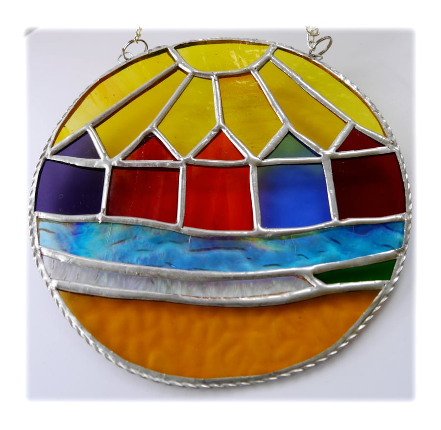 Beach Hut Ring Stained Glass Handmade Sunshine 005