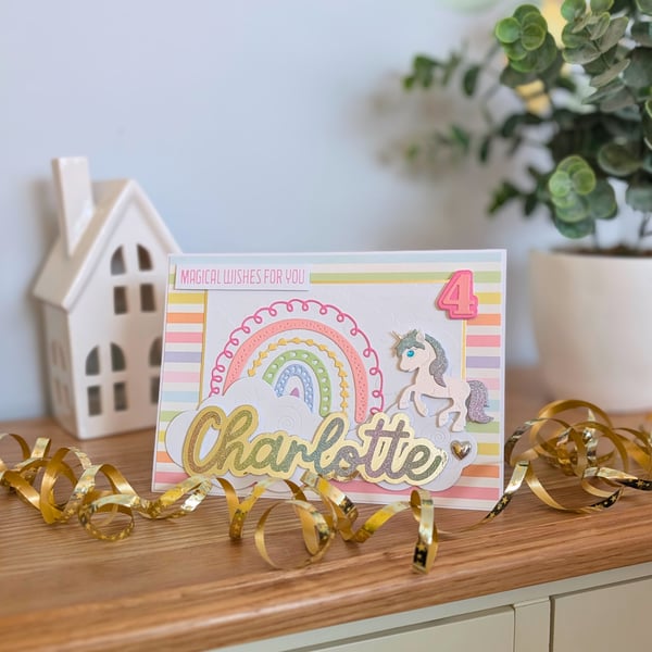 Magical Wishes Unicorn & Rainbow Personalised Birthday Card