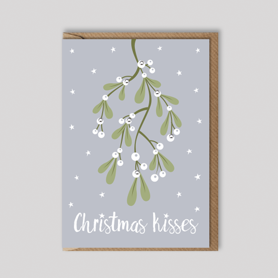 Christmas card - for him - for her - Christmas kisses - hand finished