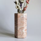Neutral Hexagon Vase, Marbled Design