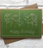 Happy Birthday Dancing Wildflowers 5x7 Embroidered Kraft Card Homemade