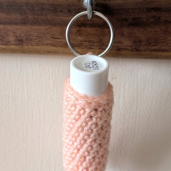 Handmade crochet lipbalm holders used as a keyring - bagcharm - peach