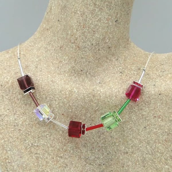 Necklace with Swarovski Crystal cubes in sparkling colour - Present  for her