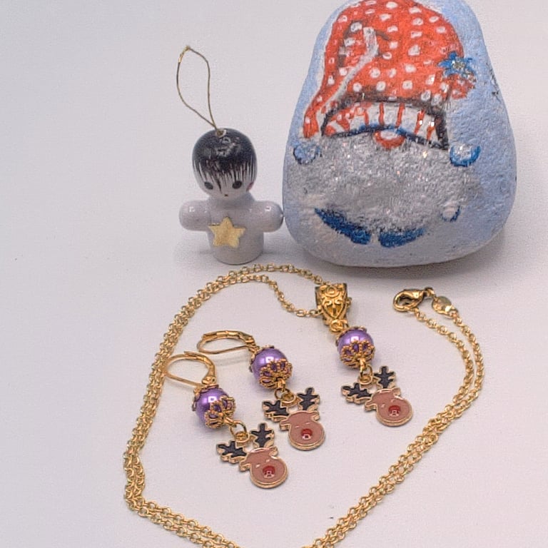 Reindeer with a Red Nose Novelty Christmas Necklace and Earrings, Christmas 2025