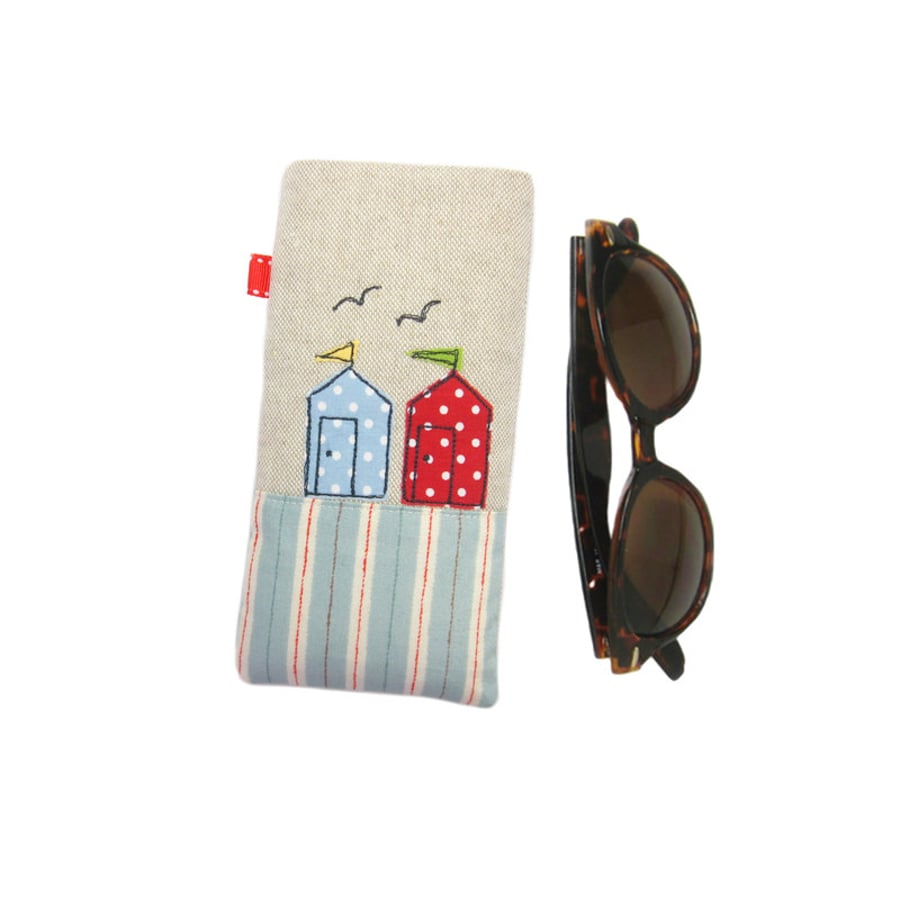 Beach Huts Glasses Case, Sunglasses Case, Mum Gift, Personalised Glasses Case