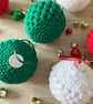 Crochet Christmas Baubles Set of 6 - Red Green & White - Tree Decorations - Image 2
