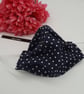 Face mask, small, nose wire,3 layer,  adjustable, washable in navy polkadot   - Image 7