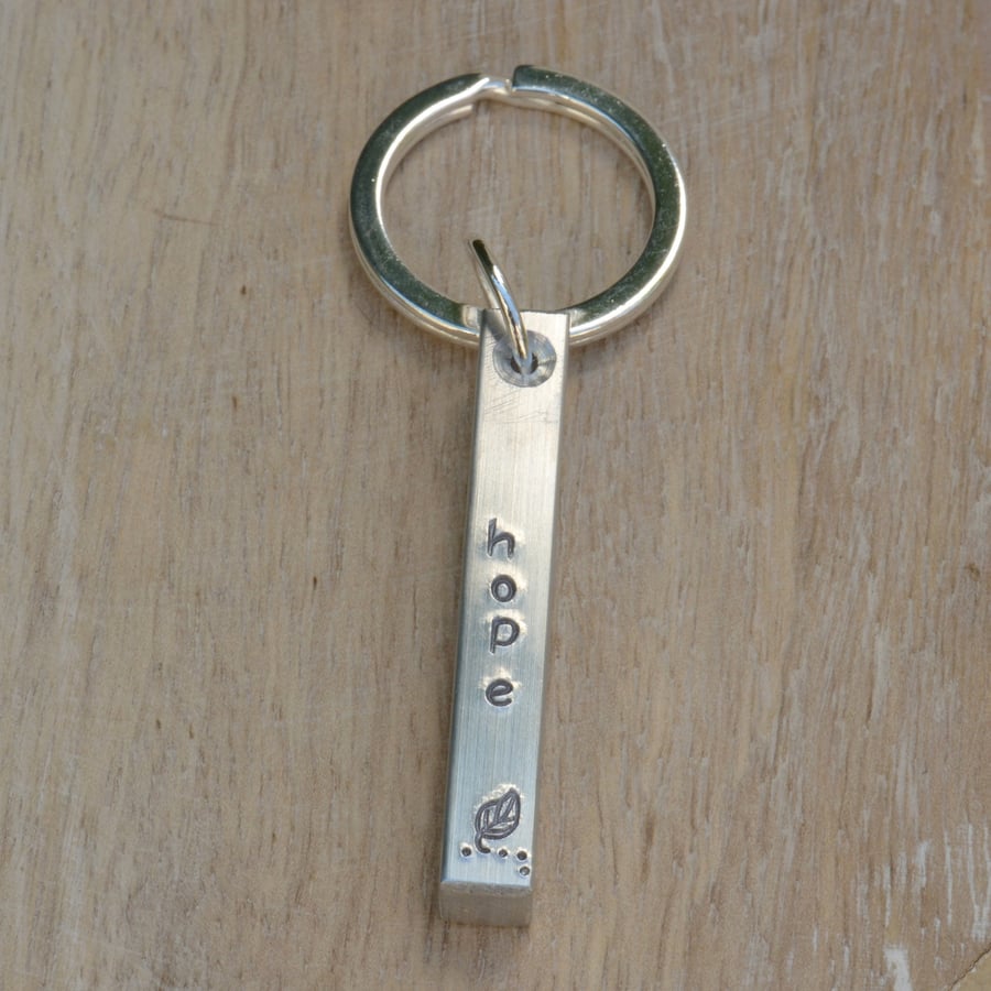 Hope Hand Stamped Aluminium Keyring with Leaf
