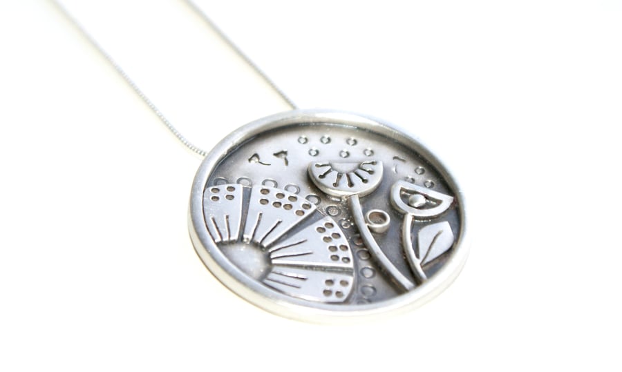 Silver dandelion pendant 