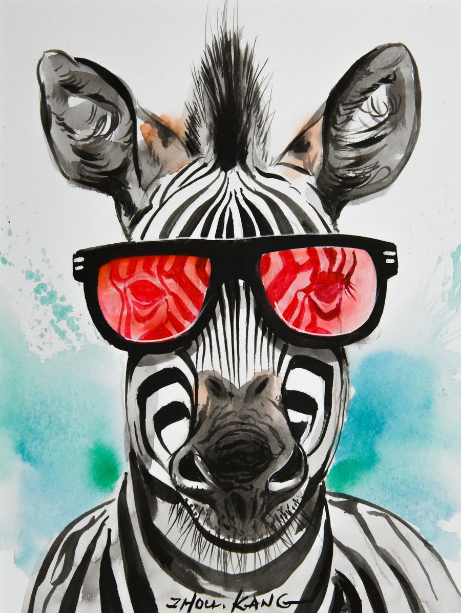 Zebra Watercolour Painting on Paper and Framed (One of a Kind) No.2